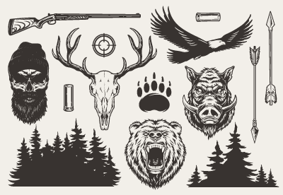 vintage-monochrome-hunting-elements-set
